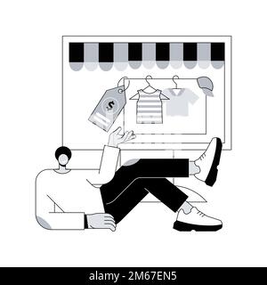 Illustrazione vettoriale astratta del concetto del mercato delle pulci in linea. Mercato vintage online, asta delle pulci digitali, usato buona piattaforma ecommerce, seconda mano t Illustrazione Vettoriale