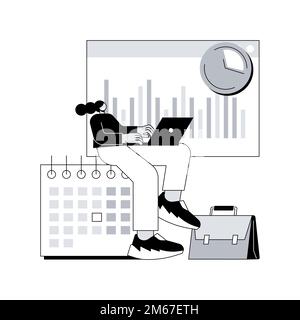 Illustrazione vettoriale del concetto astratto del sistema di monitoraggio del tempo e della presenza. Orologio per il monitoraggio dell'orario di presenza, sistema interattivo, app di gestione, dipendente Illustrazione Vettoriale