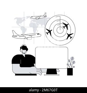 Controllo del traffico aereo concetto astratto illustrazione vettoriale. Torre di controllo dell'aeroporto, radar del traffico aereo, servizio a terra, ubicazione dell'aeromobile, radio com Illustrazione Vettoriale