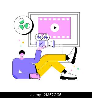 Illustrazione vettoriale del concetto astratto del progetto video. Software di editing video, corso di progettazione di proiezioni, servizio scenico designer, professionista freelance e Illustrazione Vettoriale