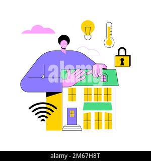 Illustrazione vettoriale del concetto astratto di Smart Home 2,0. IoT di nuova generazione, home with Cognitive Intelligence, infrastruttura indoor, Smart Living envir Illustrazione Vettoriale