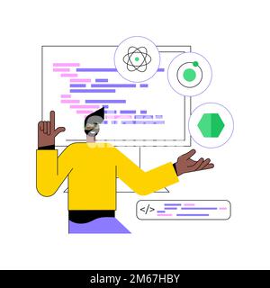 Illustrazione vettoriale del concetto astratto dei quadri multipiattaforma. Strumento di creazione di programmi, framework di sviluppo software, struttura multipiattaforma, appl Illustrazione Vettoriale