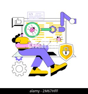 Illustrazione vettoriale del concetto astratto di test automatico. Test eseguiti nel settore automobilistico, tester per lo sviluppo di applicazioni, test software automatizzati, analisi di usabilità Illustrazione Vettoriale