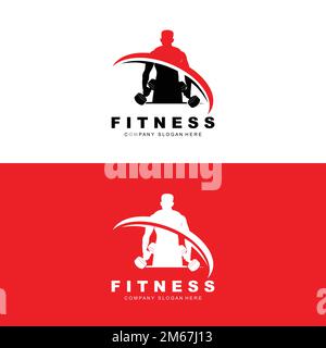 Logo palestra, vettore logo fitness, design adatto per il fitness, attrezzature sportive, salute del corpo, supplemento corpo marchi di prodotti Illustrazione Vettoriale