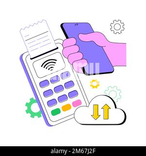 Illustrazione vettoriale del concetto astratto di POS cloud. Software retail, POS basati su cloud, gestione delle vendite, sistema per punti vendita, dati sulle vendite e sulle transazioni Illustrazione Vettoriale