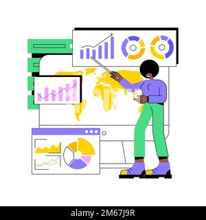 Illustrazione vettoriale del concetto astratto del servizio del cruscotto. Meccanismo di reporting online, indicatori chiave delle prestazioni, strumento di assistenza dashboard, metriche dei dati, Illustrazione Vettoriale