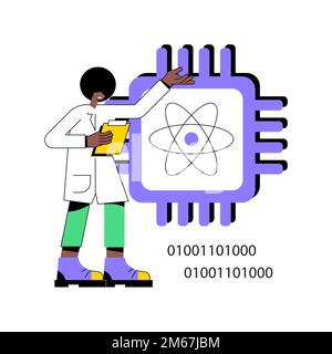 Illustrazione vettoriale del concetto astratto della tecnologia ottica. Ricerca fotonica, quantum computing, trasmissione dati, rete di cavi in fibra ottica, microscoop Illustrazione Vettoriale