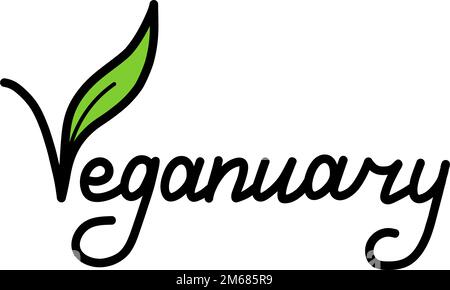 Illustrazione vettoriale verde con testo disegnato a mano vegan. Calligraphy Vegan illustrazione Illustrazione Vettoriale