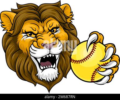Lion Softball Animal Sports Team Mascot Illustrazione Vettoriale