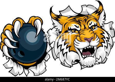 Wildcat Bobcat Bowling Animal Sports Team Mascot Illustrazione Vettoriale