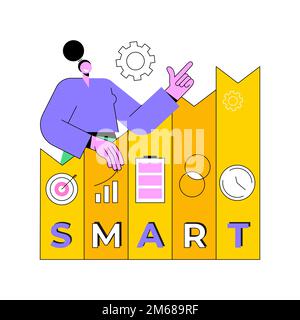 Illustrazione vettoriale del concetto astratto degli obiettivi SMART. Gestione aziendale, definizione di obiettivi, obiettivi INTELLIGENTI, sviluppo di obiettivi misurabili e realizzabili Illustrazione Vettoriale