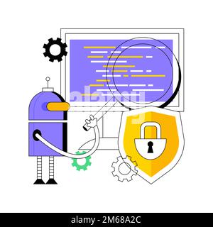 Illustrazione vettoriale del concetto astratto di cybersecurity industriale. Protezione dei dati industriali, sicurezza informatica aziendale, difesa da malware per la robotica, safegua Illustrazione Vettoriale