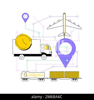 Illustrazione vettoriale del concetto astratto della rete di trasporto. Rete di trasporto, schema metropolitano, infrastruttura logistica, traffico automobilistico, trasporto aereo, guida Illustrazione Vettoriale