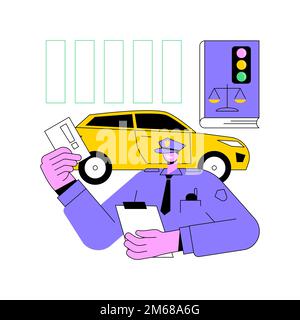 Illustrazione vettoriale del concetto astratto delle leggi sul traffico. Codice del traffico, rispettare le leggi e le normative, la patente di guida, le regole di movimento del veicolo, la sicurezza stradale, il viol Illustrazione Vettoriale