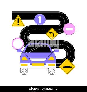 Illustrazione vettoriale del concetto astratto dei segnali stradali. Gestione del traffico, tipi di segnaletica, regolazione dei movimenti del veicolo, esame della patente di guida, dri di avvertenza Illustrazione Vettoriale