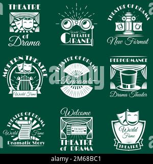 Emblemi vintage del teatro, etichette, badge, logo Illustrazione Vettoriale