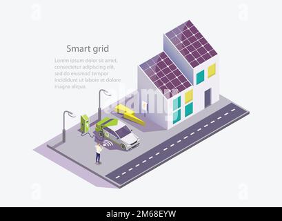 Modello di banner del sito Web vettore Smart Grid Illustrazione Vettoriale