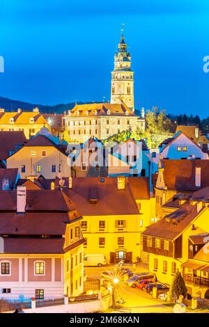 Castello di Cesky Krumlov nella Boemia meridionale della Repubblica ceca. Foto Stock