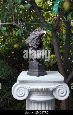 Figura di bronzo di un uccello aquila all'aperto in un giorno d'estate. Foto Stock