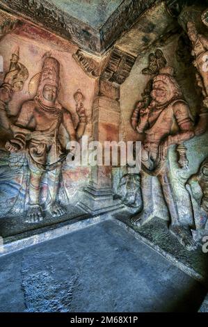 Heritage-Cave Templi di BADAMI Chalukyan re Mangalesa (593-610 d.C.)-Karnataka-INDIA Foto Stock