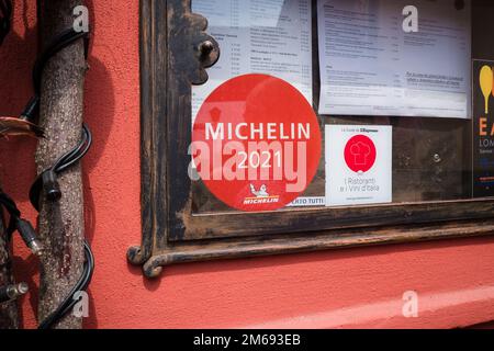 Bergamo, Italia - 4 maggio 2022: Ristorante Baretto di San Vigilio a Bergamo alta. Ristorante italiano classico con punto di vista della guida Michelin. Foto Stock