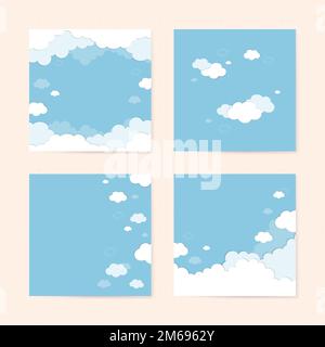 Cielo blu con nuvole motivo vettore di sfondo impostato Illustrazione Vettoriale