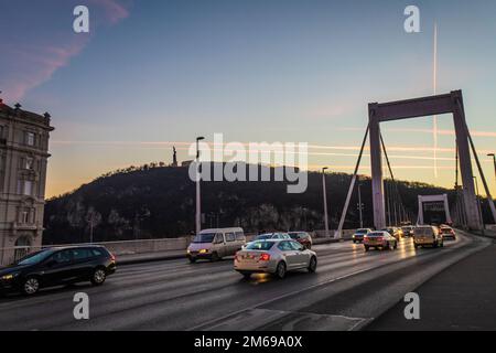 Ponte Elisabetta e collina Gellert, Budapest, Ungheria Foto Stock