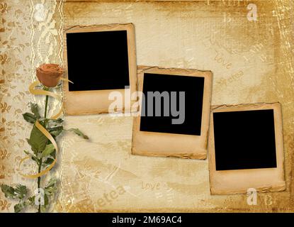 Vintage album per foto con slitta e rose Foto Stock