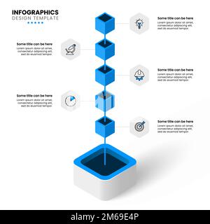 Modello infografico con icone e 5 opzioni o passaggi. Cubi. Può essere utilizzato per il layout del flusso di lavoro, il diagramma, il banner, il webdesign. Illustrazione vettoriale Illustrazione Vettoriale