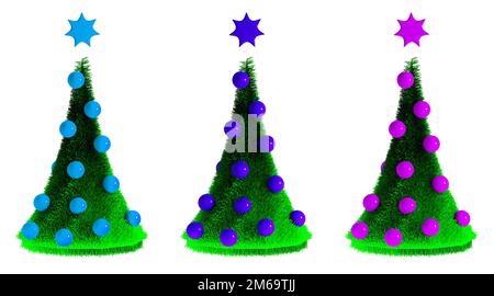 Splendidi alberi di pelliccia di Capodanno con sfere multicolore Foto Stock