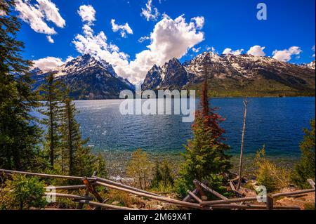 Il lago Jenny e le montagne Grand Teton nel Wyoming, Stati Uniti Foto Stock