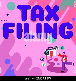 Didascalia di testo che presenta l'archiviazione delle imposte. Concetto che significa presentare i documenti archiviati con le informazioni finanziarie del contribuente Foto Stock
