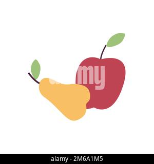 Due freschi cartoni animati frutta. Mela e pera Illustrazione Vettoriale
