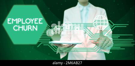 Ispirazione che mostra il segno Employee Churn. Il tasso di variazione del concetto aziendale dei lavoratori esistenti viene perso e aggiunto di nuovo Foto Stock
