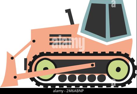 macchina da costruzione stile scandi illustrazione vettoriale per bambini, bulldozer isolato su sfondo bianco Illustrazione Vettoriale