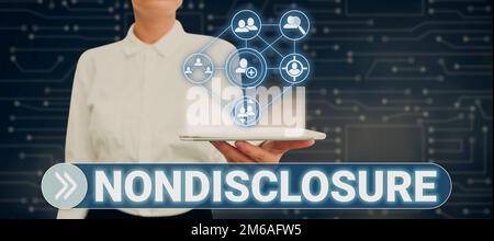 Visualizzazione concettuale non divulgazione, Contratto legale di concetto commerciale materiale riservato o informazioni Foto Stock
