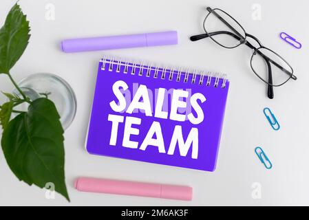 Didascalia di testo che presenta il team di vendita. Idea di business sono responsabili della vendita di prodotti o servizi Foto Stock