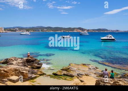 Cala Fornells Vista a Paguera, Maiorca Foto Stock