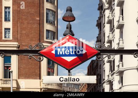 La stazione della metropolitana segno a Madrid, Spagna, Europa Foto Stock