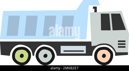 macchina da costruzione stile scandi illustrazione vettoriale per bambini, camion di scarico isolato su sfondo bianco Illustrazione Vettoriale