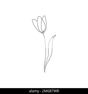 Linea tulipano fiore art. Una linea continua arte decorativa tulipano fiore disegno. Elemento singolo tratto modificabile. Illustrazione del vettore isolato Illustrazione Vettoriale