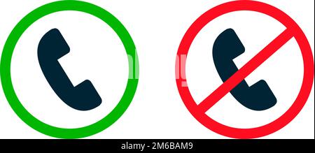 Set di icone uso del telefono consentito e uso del telefono vietato. Regolamento sull'uso del telefono. Vettore modificabile. Illustrazione Vettoriale