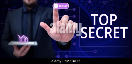 Ispirazione che mostra il segno Top Secret. Parola per dire a qualcuno dati o informazioni importanti che non può dire Foto Stock