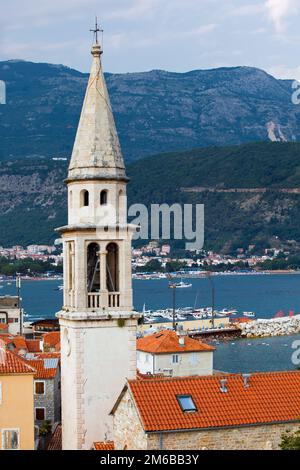 Panorama della città vecchia di Budva Montenegro, Foto Stock