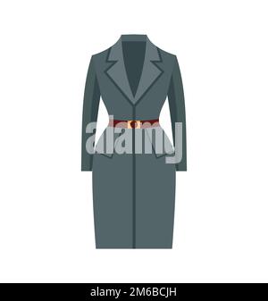 Illustrazione vettoriale del cappotto classico delle donne. Cappotto moderno alla moda da donna. Icona isolata su sfondo bianco. EPS 10 Illustrazione Vettoriale
