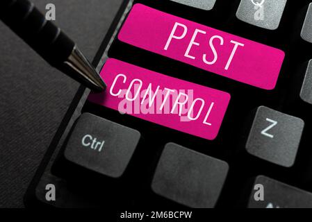 Didascalia testo che presenta Pest Control. Concetto di Internet che uccide insetti distruttivi che attacca raccolti e bestiame Foto Stock