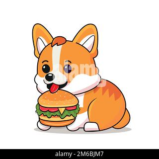 Simpatico shiba inu mangiare hamburger cartoon illustrazione EPS 10 Illustrazione Vettoriale