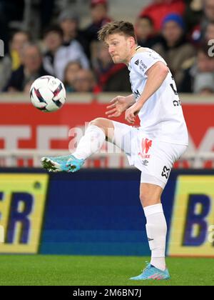 LILLE - Thomas Foket of Stade Reims durante la partita francese Ligue 1 tra Lille OSC e Stade de Reims allo stadio Pierre-Mauroy il 2 gennaio 2022 a Lille, Francia. AP | Dutch Height | Gerrit van Cologne Foto Stock