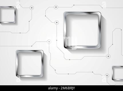 Astratto sfondo tecnologico con linee e quadrati metallici Foto Stock