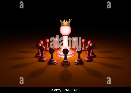 Il nuovo leader (metafora degli scacchi). Illustrazione del rendering 3D Foto Stock